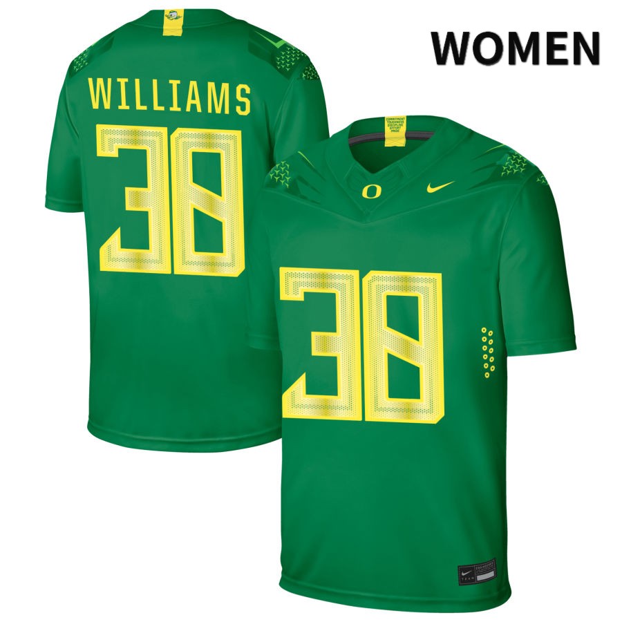 Oregon Ducks Women's #38 Rayquan Williams Football College Authentic Green NIL 2022 Nike Jersey YPN53O0U